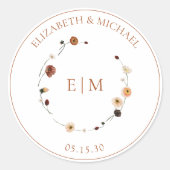 燃エレガント焼オレンジフローラクレストモノグラム結婚ズ ラウンドシール (正面)