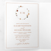 燃エレガント焼オレンジフローラクレストモノグラム結婚ズ 三つ折り招待状 (内部最初)