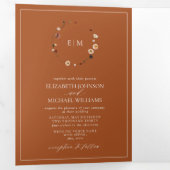 燃エレガント焼オレンジフローラクレストモノグラム結婚ズ 三つ折り招待状 (内部最初)