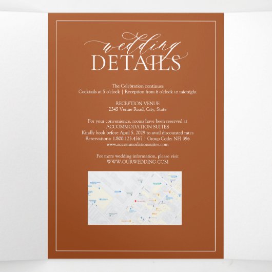 燃エレガント焼オレンジフローラクレストモノグラム結婚ズ 三つ折り招待状 (内部中)