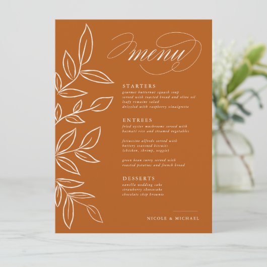 燃エレガント焼オレンジミニマ葉リスト結婚ズ メニュー (スタンド正面)