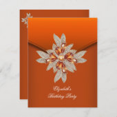 燃エレガント焼オレンジ琥珀の誕生日パーティー 招待状 (正面/裏面)