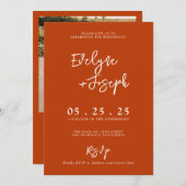 燃エレガント焼オレンジ色ミニマル結婚リスト 招待状 (正面/裏面)