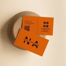 燃エレガント焼オレンジ色QRコードモノグラムロゴボホ 名刺