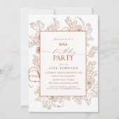 燃エレガント焼オレンジ60th誕生日フローララインアート 招待状 (正面)