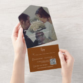 燃モダンえたオレンジ色のエレガント錆の写真QRコード オールインワン招待状 (貼ってはがせる)