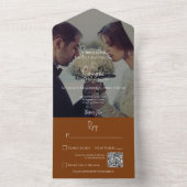 燃モダンえたオレンジ色のエレガント錆の写真QRコード オールインワン招待状 (内側)