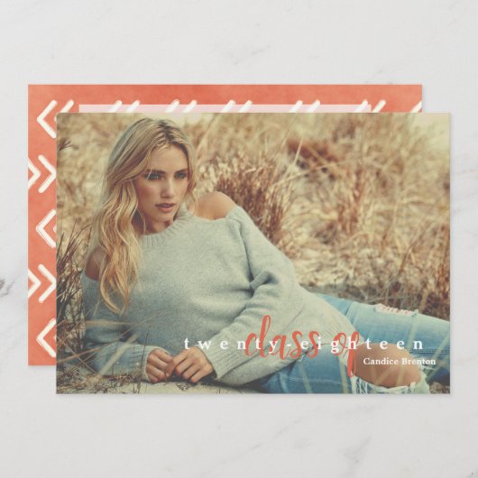 燃モダンえたオレンジ色の矢印の招待状 招待状 (正面/裏面)