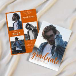 燃モダンミニマル焼オレンジ写真卒業パーティー 招待状