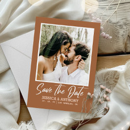 燃モダン焼したオレンジ色のQRコード日付を保存結婚する 招待状