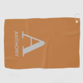 燃モダン焼オレンジモノグラムパーソナライズされたメンズ ゴルフタオル (横)