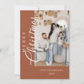 燃モダン焼オレンジ色の写真クリスマスグリーティング シーズンカード (正面)