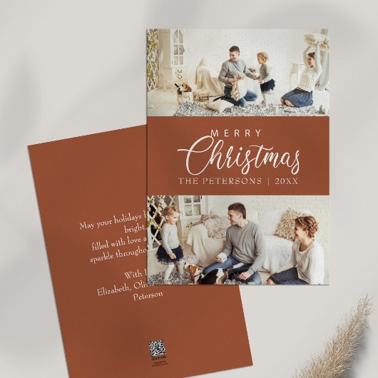 燃モダン焼オレンジ色の写真コラージクリスマス シーズンカード