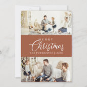 燃モダン焼オレンジ色の写真コラージクリスマス シーズンカード (正面)