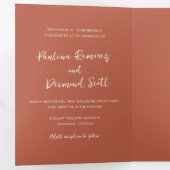 燃モダン焼オレンジQRコーシンプルド結婚の 三つ折り招待状 (内部最初)