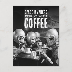 燃料アップとコーヒー宇宙インベーダーズヴィンテージ写真 ポストカード