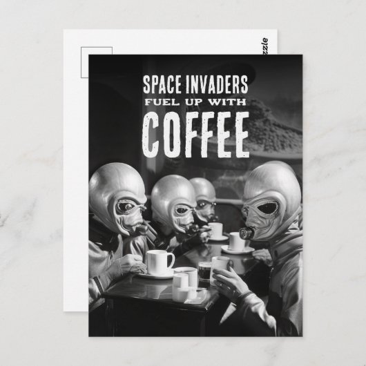 燃料アップとコーヒー宇宙インベーダーズヴィンテージ写真 ポストカード (正面/裏面)
