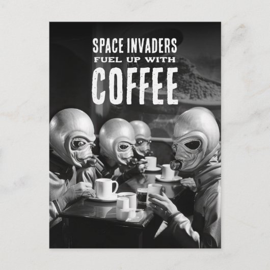 燃料アップとコーヒー宇宙インベーダーズヴィンテージ写真 ポストカード (正面)