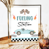 燃料供給ステーションブルーレースカーツーファスト誕生日 ポスター