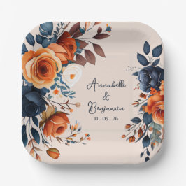 燃素朴えたオレンジとブ結婚ルー ペーパープレート