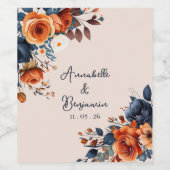 燃素朴えたオレンジとブ結婚ルー ワインラベル (シングルラベル)