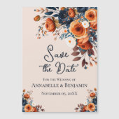 燃素朴えたオレンジと青の結婚式の日付を保存 マグネット招待状 (正面)