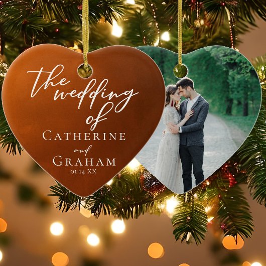 燃素朴えたオレンジ結婚のハートカスタムクリスマス セラミックオーナメント