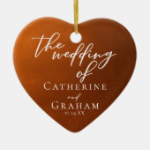 燃素朴えたオレンジ結婚のハートカスタムクリスマス セラミックオーナメント (正面)