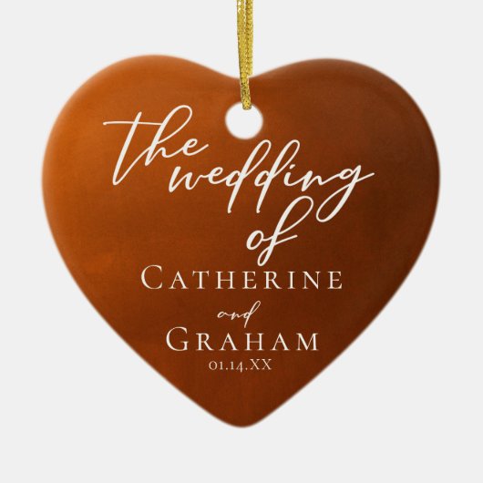 燃素朴えたオレンジ結婚のハートカスタムクリスマス セラミックオーナメント (正面)