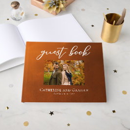 燃素朴えたオレンジ色のカップル写真秋結婚の ゲストブック
