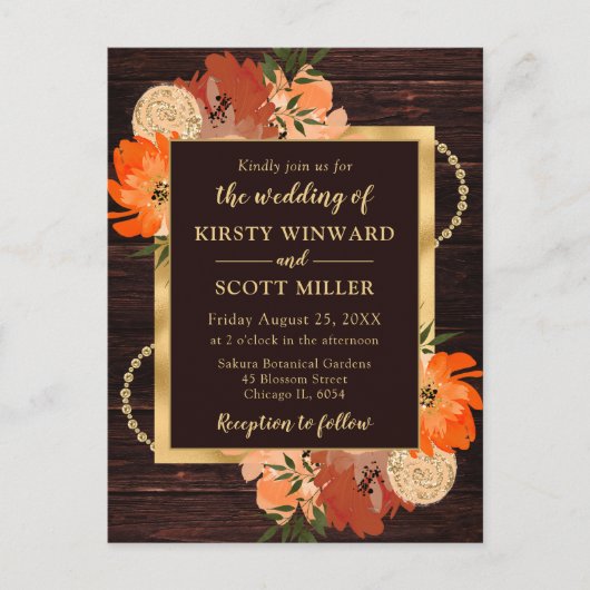 燃素朴えたオレンジ色の秋の結婚花 ポストカード (正面)