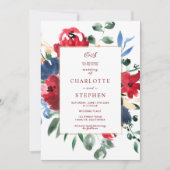 燃素朴料フローラ水色金ゴールド結婚 招待状 (正面)