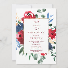 燃素朴料フローラ水色金ゴールド結婚 招待状