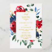 燃素朴料フローラ水色金ゴールド結婚 箔招待状 (正面)