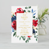 燃素朴料フローラ水色金ゴールド結婚 箔招待状 (立ち正面)