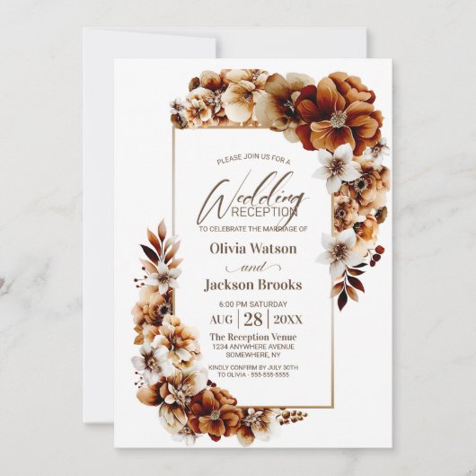 燃素朴焼オレンジフローラ結婚式 招待状 (正面)