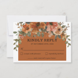 燃素朴焼オレンジラストブラウンフローラアー結婚チ 出欠カード