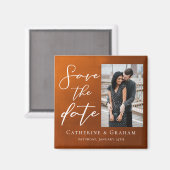 燃素朴焼オレンジ色のカップル写真の日付を保存 マグネット (正面/裏面)