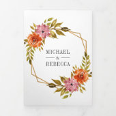燃素朴焼オレンジ色のフローラジオメトリックフレー結婚ム 三つ折り招待状 (カバー)