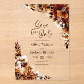 燃素朴焼オレンジ色のフローラ結婚式の日付を保存 アクリル招待状 (正面)