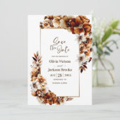 燃素朴焼オレンジ色のフローラ結婚式の日付を保存 セーブザデート (スタンド正面)