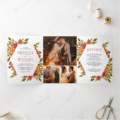 燃素朴焼オレンジ色フローラフォトコラージュ結婚ズ 三つ折り招待状 (内部)