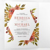 燃素朴焼オレンジ色フローラフォトコラージュ結婚ズ 三つ折り招待状 (内部最初)
