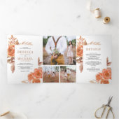 燃素朴焼オレンジ色フローラフォトコラージュ結婚ズ 三つ折り招待状 (内部)
