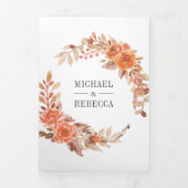 燃素朴焼オレンジ色フローラフォトコラージュ結婚ズ 三つ折り招待状 (カバー)
