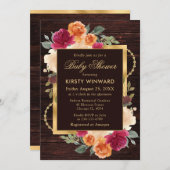 燃素朴焼オレンジ赤秋花赤シャワー 招待状 (正面/裏面)