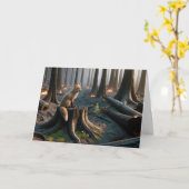 燃考え焼した森のキツネ カード (黄色い花)