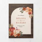 燃自然焼オレンジフローラカボチャ結婚ズ 三つ折り招待状 (カバー)