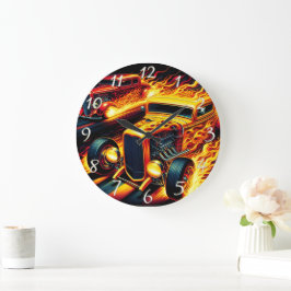 燃鮮やか改造盛の夕日の下でレースをする ラージ壁時計