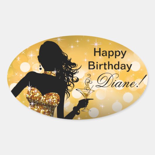 爆弾のきらきら光るなグリッターのパーティー向きのドレスの楕円形|の金ゴールド 楕円形シール (正面)